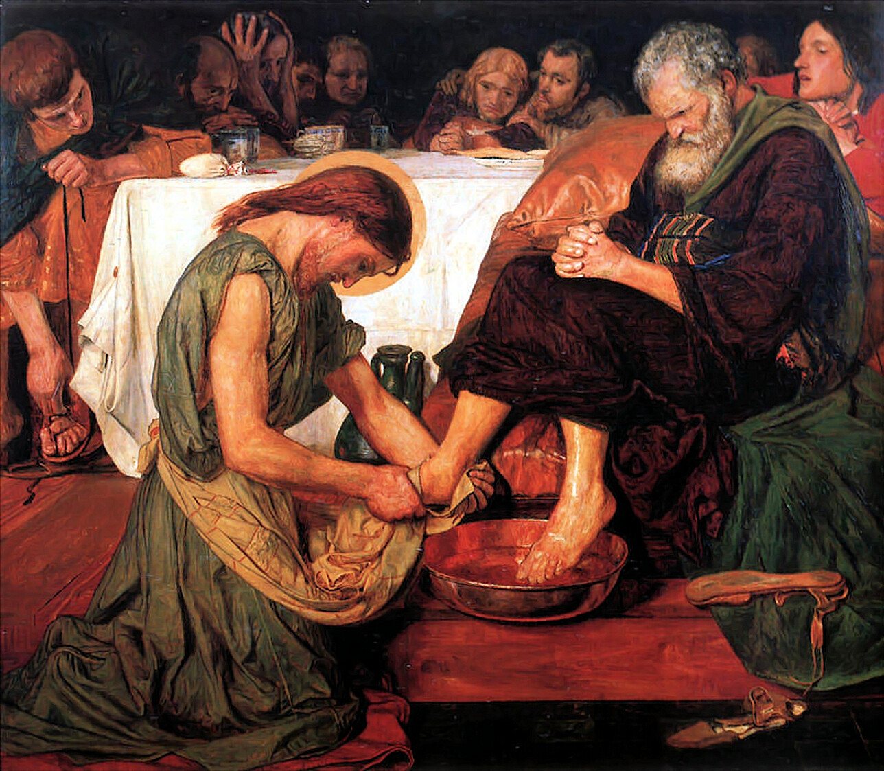 Jesus washes the feet of Peter among the apostles at the Last Supper Ford Madox Brown 1876